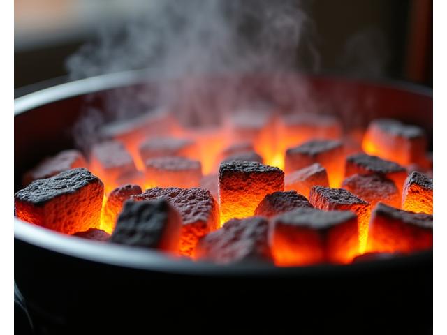 炎が穏やかに燃える高品質の備長炭とその他の木炭のブレンド