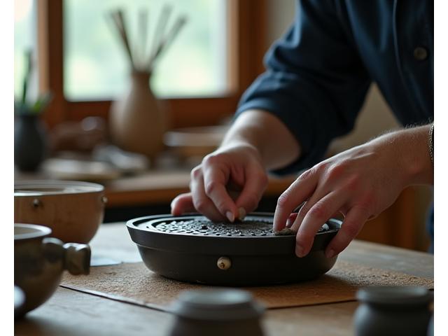 職人の手によって丁寧に作られる紺炉グリルのクローズアップ