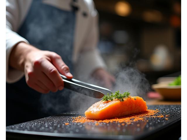 プロのシェフが精密に海鮮をグリルする上級者向けワークショップの様子